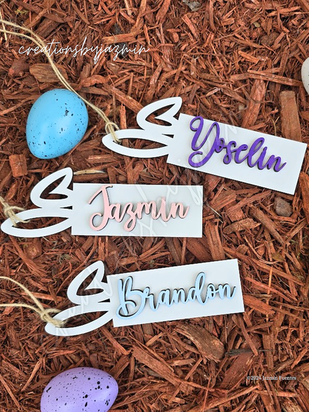 Personalized Easter Basket Name Tags, Bunny Ears Tags With Name, Custom Easter Basket Decor, Wooden Easter Tags
