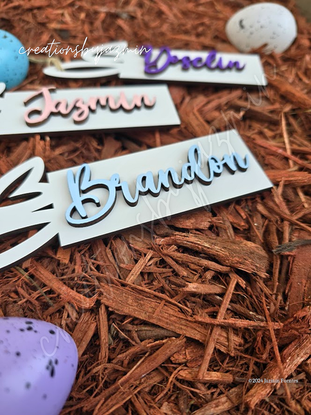 Personalized Easter Basket Name Tags, Bunny Ears Tags With Name, Custom Easter Basket Decor, Wooden Easter Tags