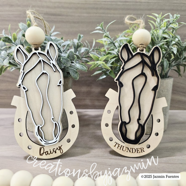 2025 Personalized Horse Ornament, Custom Wood Christmas Horseshoe Name Ornament