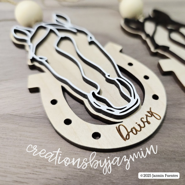 2025 Personalized Horse Ornament, Custom Wood Christmas Horseshoe Name Ornament