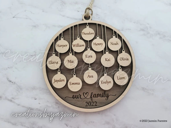 Bigger Version With Max 15 Names, Personalized Family Christmas Ornaments, 2025 Wood Xmas Ornament With Family Member Names, Custom Holiday