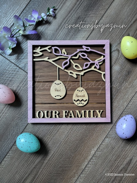 Personalized Family Easter Day Decor, With Family Name, Custom Wooden Frame Family Tree