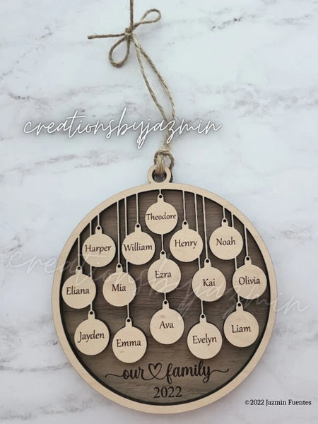Bigger Version With Max 15 Names, Personalized Family Christmas Ornaments, 2025 Wood Xmas Ornament With Family Member Names, Custom Holiday