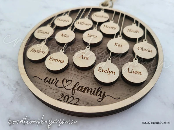 Bigger Version With Max 15 Names, Personalized Family Christmas Ornaments, 2025 Wood Xmas Ornament With Family Member Names, Custom Holiday