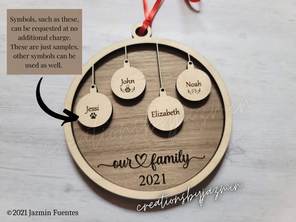 Bigger Version With Max 15 Names, Personalized Family Christmas Ornaments, 2025 Wood Xmas Ornament With Family Member Names, Custom Holiday