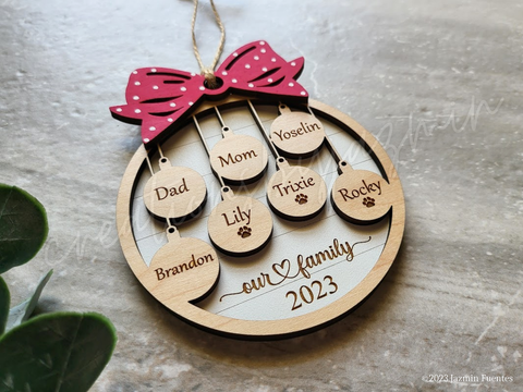 Personalized Family Christmas Ornaments, 2023 Wood Xmas Ornament With Family Member Names, Custom Holiday Ornament