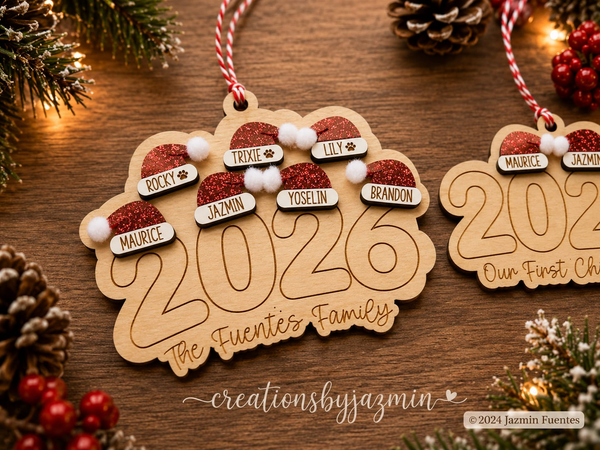 Family Christmas Ornament, 2026 Santa Hat Personalized Ornament for Families