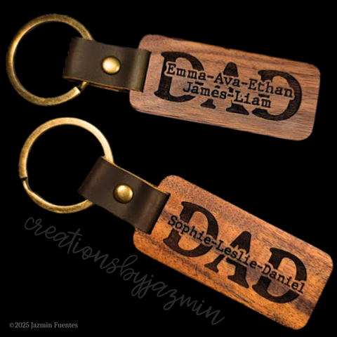 Father's Day Gift, Personalized Wood Dad Keychain With Children Names, Father Custom Keychains