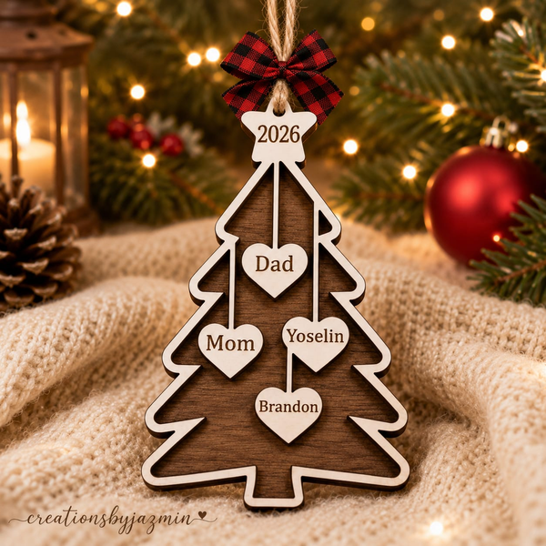 Personalized Family Christmas Tree Ornament 2026, With Family Member Names, Custom Holiday Wooden Ornament