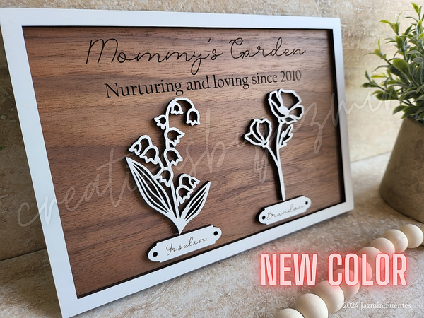 Birth Flower Sign, Mother's Day Gift, Personalized Wood Frame For Mom, Wooden Engraved Gift, Gift For Grandmother