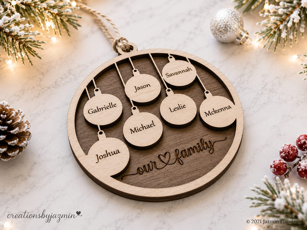 Personalized Family Christmas Ornaments, Wood Xmas Ornament With Family Member Names, Custom Holiday Ornament