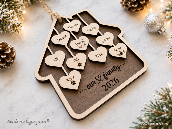 2026 Personalized Family Christmas Ornaments, Wood Xmas Ornament With Family Member Names, Custom Holiday Ornament