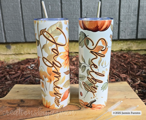 Personalized Fall Tumbler 20oz – Custom Name Pumpkin Leaf Sublimated Mug – Autumn Sunflower Coffee Travel Cup Gift