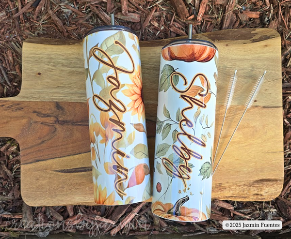 Personalized Fall Tumbler 20oz – Custom Name Pumpkin Leaf Sublimated Mug – Autumn Sunflower Coffee Travel Cup Gift