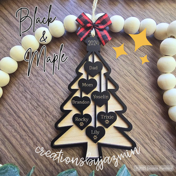 Personalized Family Christmas Tree Ornament 2025, With Family Member Names, Custom Holiday Wooden Ornament