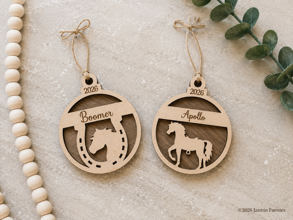 2026 Personalized Horse Ornament, Custom Wood Christmas Horseshoe Name Ornament