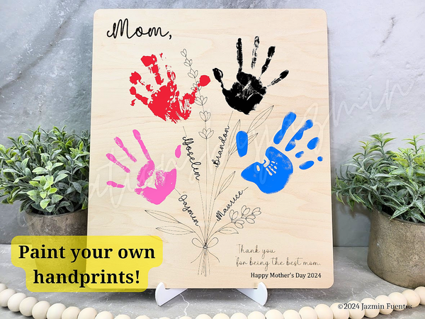 Mother's Day Kids Handprint Sign, Mother's Day Gift, Personalized Gift for Mom, Flower Bouquet Sign, For Grandma