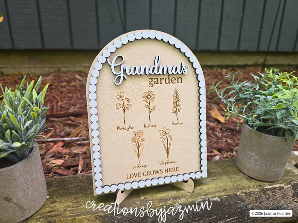 Mother's Day Gift, Personalized Birth Month Flower Sign, Grandma's Garden, With Children and Grandchildren Names