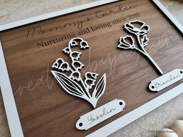 Birth Flower Sign, Mother's Day Gift, Personalized Wood Frame For Mom, Wooden Engraved Gift, Gift For Grandmother