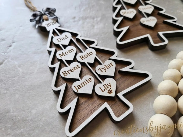 Personalized Family Christmas Tree Ornament 2026, With Family Member Names, Custom Holiday Wooden Ornament