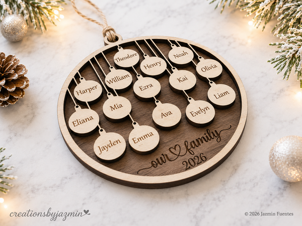 Bigger Version With Max 15 Names, Personalized Family Christmas Ornaments, 2026 Wood Xmas Ornament With Family Member Names, Custom Holiday