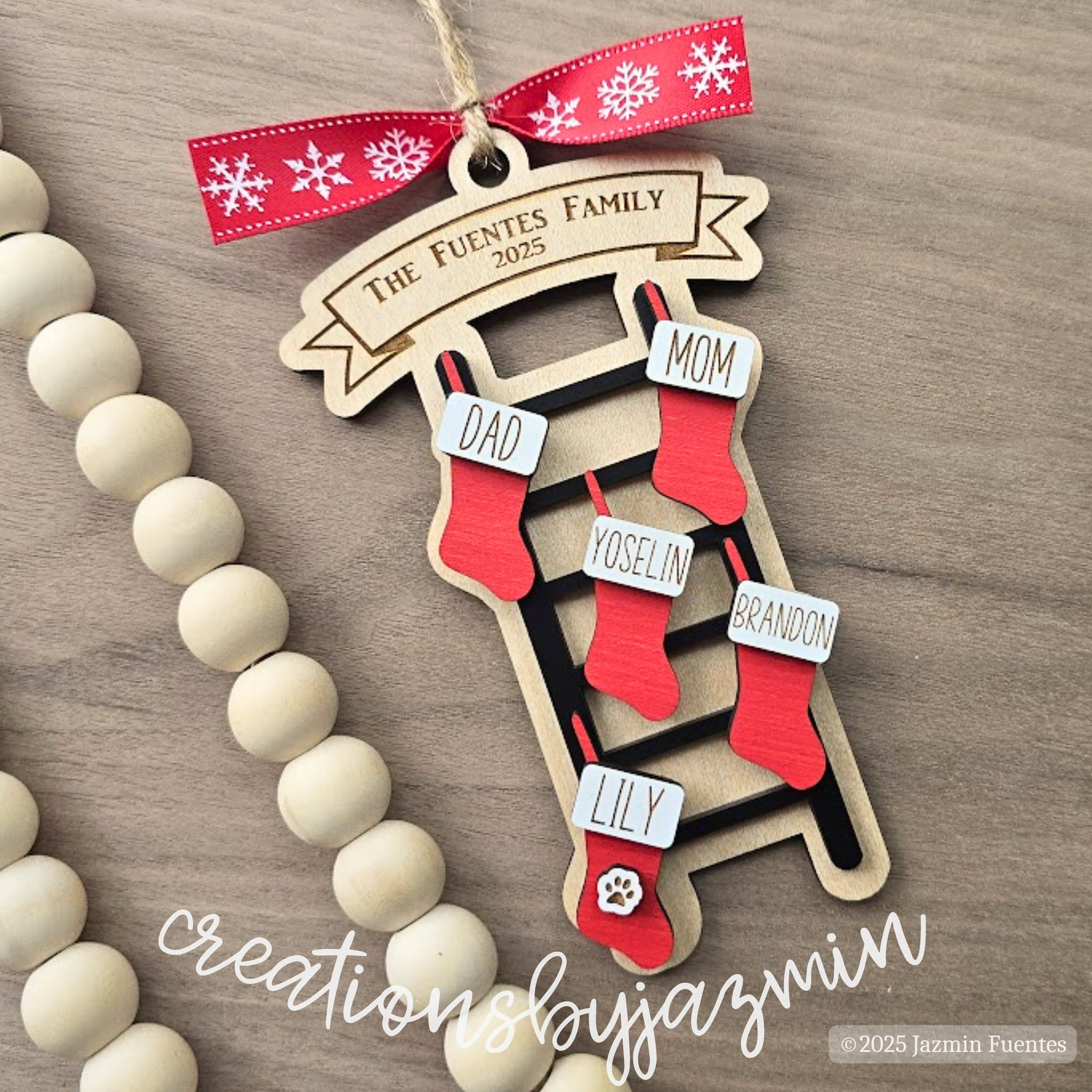 Custom Family Ladder Ornament | 2025 Personalized Stocking Ornament | Family Christmas Gift | Holiday Tree Decoration