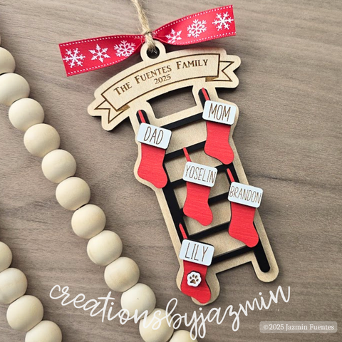 Custom Family Ladder Ornament | 2025 Personalized Stocking Ornament | Family Christmas Gift | Holiday Tree Decoration