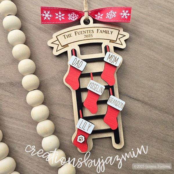 Custom Family Ladder Ornament | 2025 Personalized Stocking Ornament | Family Christmas Gift | Holiday Tree Decoration