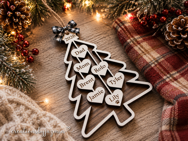 Personalized Family Christmas Tree Ornament 2026, With Family Member Names, Custom Holiday Wooden Ornament