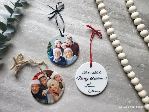 Christmas Picture Ornament, Family Photo Ornament, Baby, Couples, Personalized Ceramic, Double Sided Customization, Gift Box Included