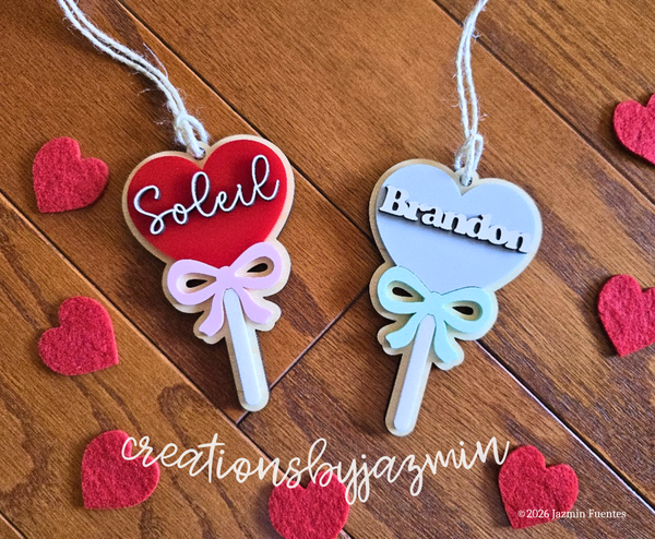 Valentine's Day Basket Tag, Personalized Name Gift Tag, Heart Lollipop