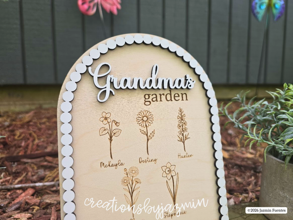 Mother's Day Gift, Personalized Birth Month Flower Sign, Grandma's Garden, With Children and Grandchildren Names