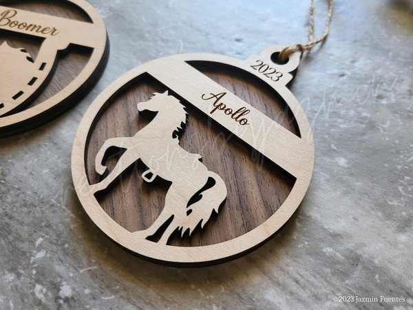 Personalized Horse Ornament, Custom Wood Christmas Horseshoe Name Ornament