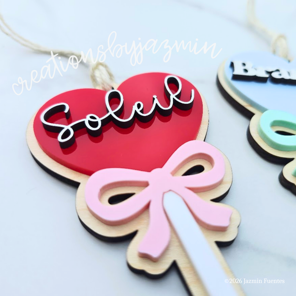 Valentine's Day Basket Tag, Personalized Name Gift Tag, Heart Lollipop