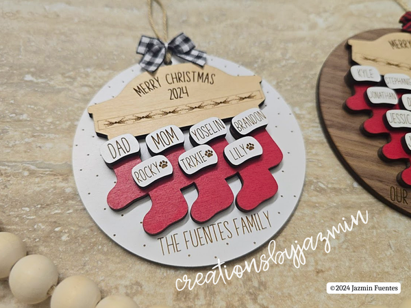 Personalized Family Christmas Ornament, 2024 Stockings Ornament with Family Member Names, Custom Xmas Holiday Ornament