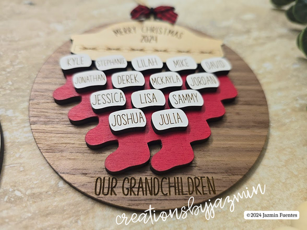 Personalized Family Christmas Ornament, 2024 Stockings Ornament with Family Member Names, Custom Xmas Holiday Ornament