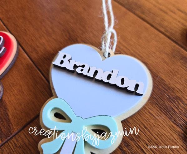 Valentine's Day Basket Tag, Personalized Name Gift Tag, Heart Lollipop