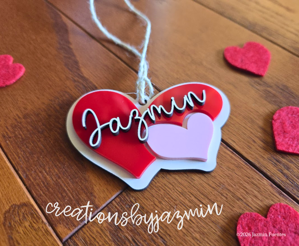 Valentine's Day Basket Tag, Personalized Name Gift Tag, Heart Shaped