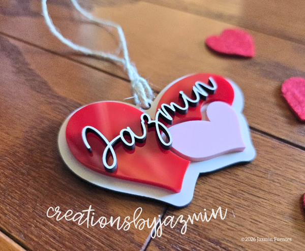 Valentine's Day Basket Tag, Personalized Name Gift Tag, Heart Shaped