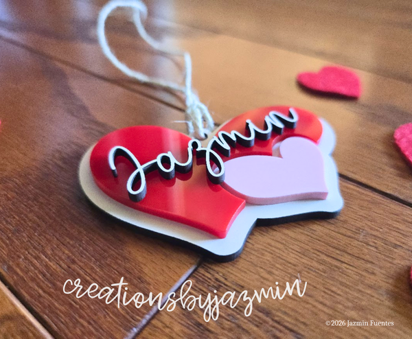 Valentine's Day Basket Tag, Personalized Name Gift Tag, Heart Shaped