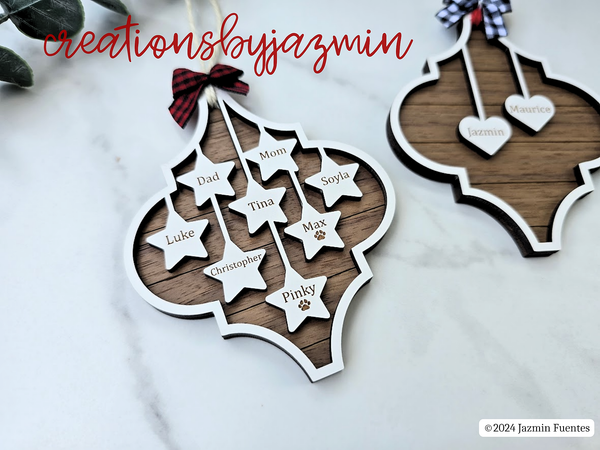 Personalized Arabesque Christmas Family Ornaments, Beautiful Holiday Ornaments With Family Member Names, 2024 Christmas Wooden Ornament