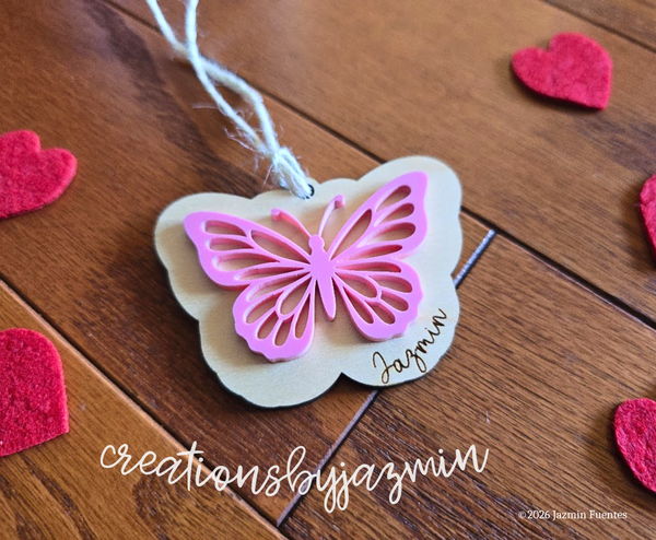 Valentine's Day Basket Tag, Personalized Name Gift Tag, Butterfly Shape
