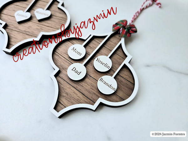 Personalized Arabesque Christmas Family Ornaments, Beautiful Holiday Ornaments With Family Member Names, 2024 Christmas Wooden Ornament