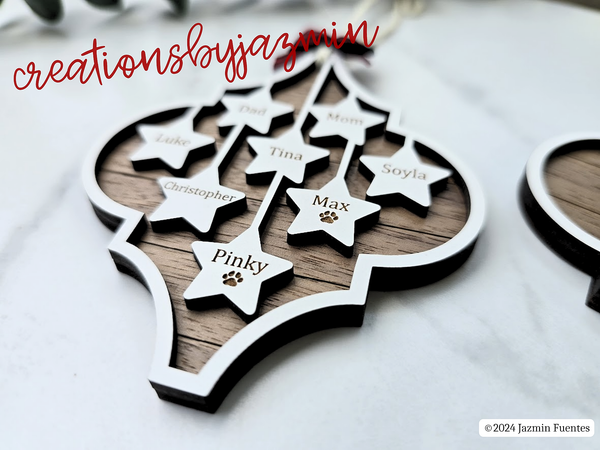 Personalized Arabesque Christmas Family Ornaments, Beautiful Holiday Ornaments With Family Member Names, 2024 Christmas Wooden Ornament