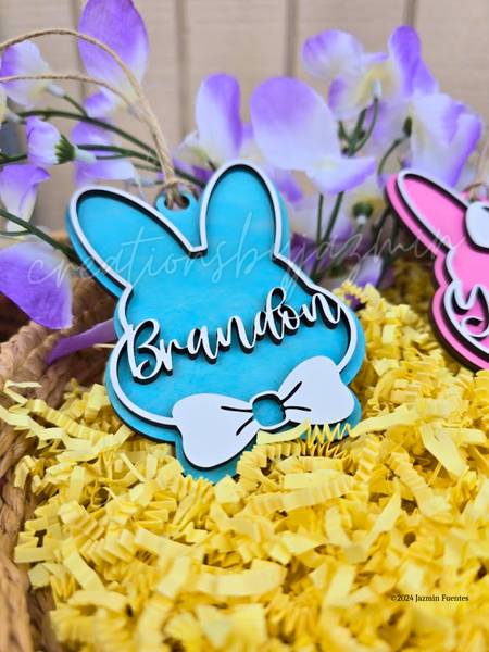 Personalized Easter Bunny Basket Tags 2024, Wood Easter Name Tags, Easter Basket Stuffers