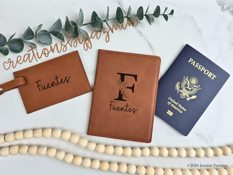 Personalized Leatherette Engraved Passport Cover Holder and Luggage Tag