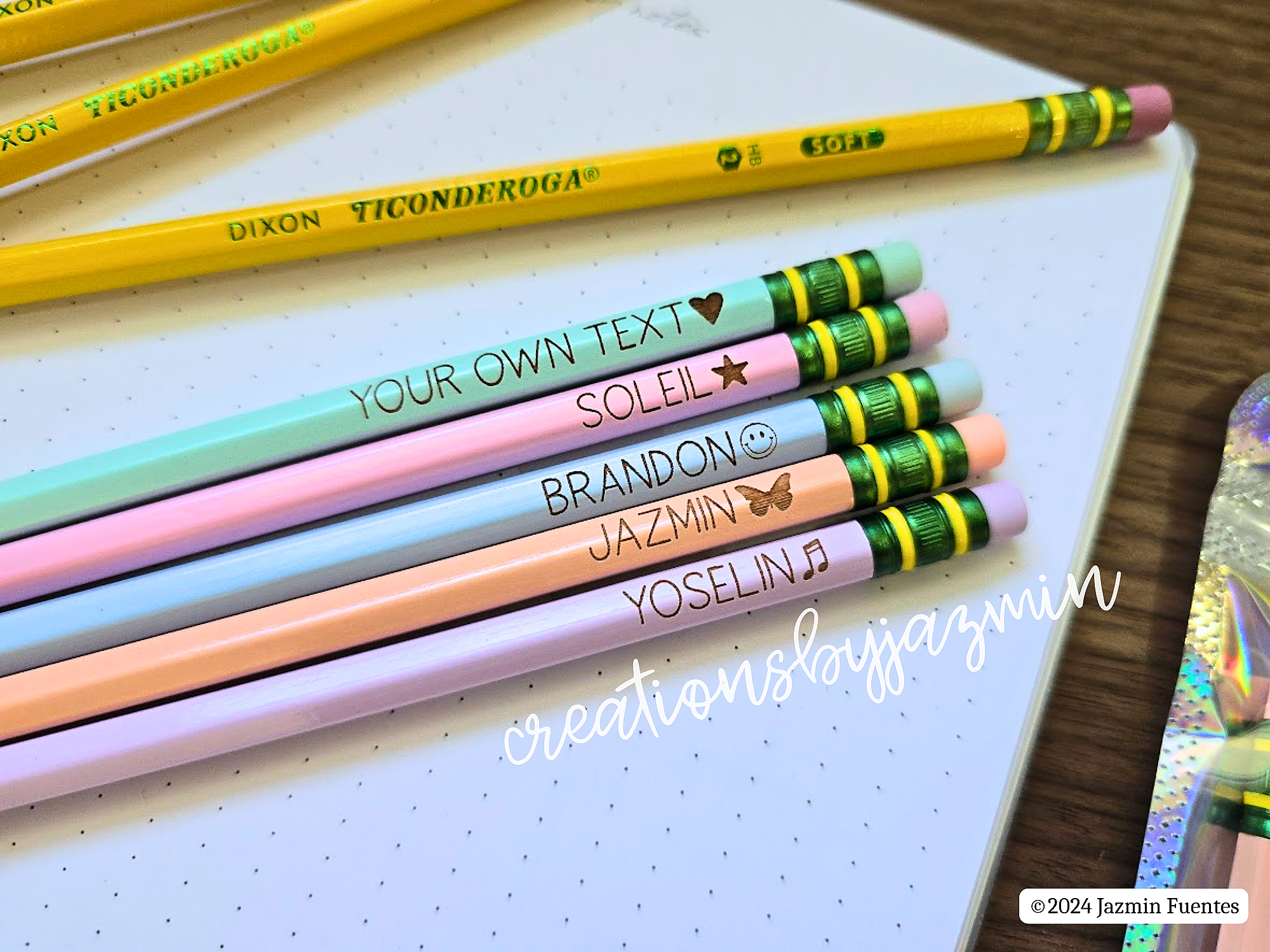 Engraved Pencils, Set of 5, Personalized Pencils, Pastel, Yellow, Back to School Supplies