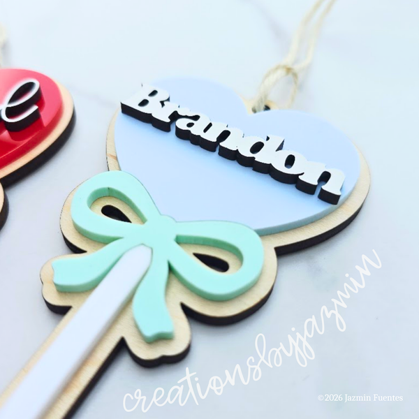 Valentine's Day Basket Tag, Personalized Name Gift Tag, Heart Lollipop