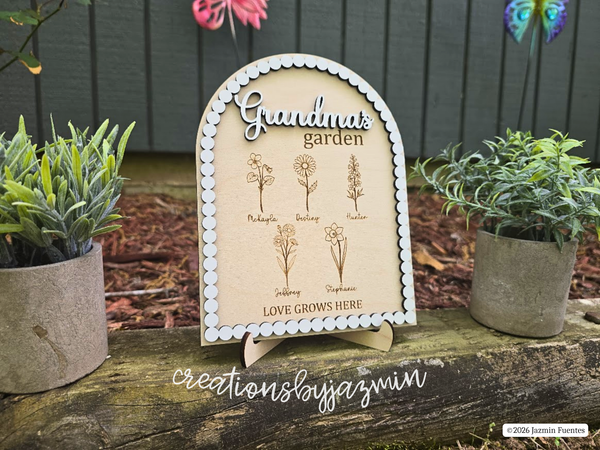 Mother's Day Gift, Personalized Birth Month Flower Sign, Grandma's Garden, With Children and Grandchildren Names