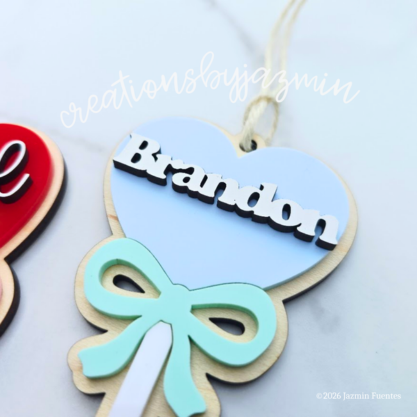 Valentine's Day Basket Tag, Personalized Name Gift Tag, Heart Lollipop
